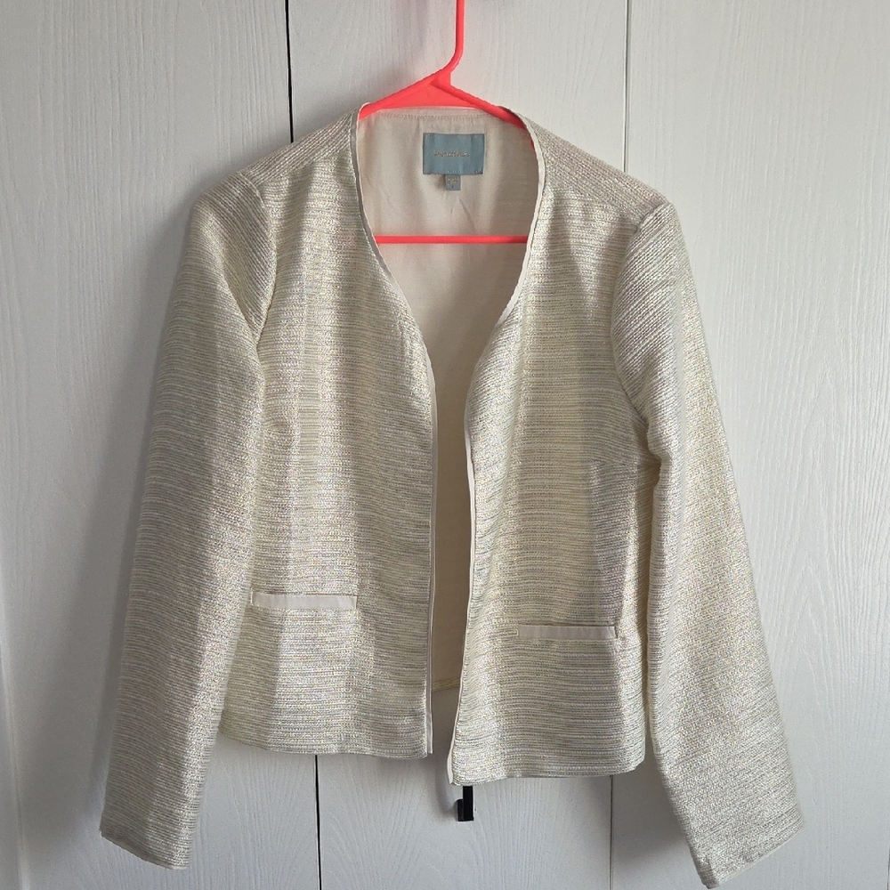 Skies Are Blue Metallic Cream Open-Front Blazer
